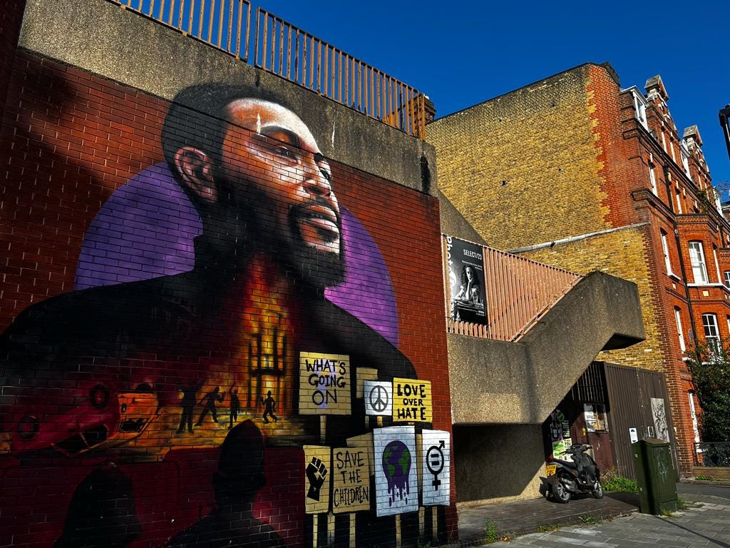 Photo of a mural of Marvin Gaye
