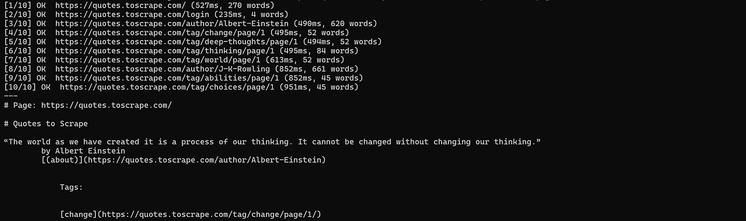 The output of the “webclaw” command The output of the “webclaw” command