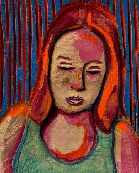 Wooden sculpture from Tina Schneider’s Portrait Series, carved with raw surfaces and expressive form. Courtesy of the artist.