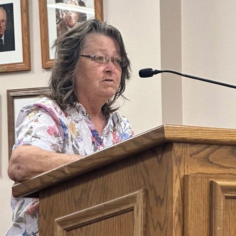 Andrew Fulbright, Joseph Carder, Alice Lawson, April Ramirez, Veno Nathraj and Sandy Smith address the Twentynine Palms City Council during public comment on August 8, 2023