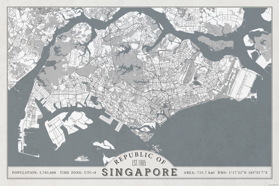 Singapore On World Map Wall Art | Singapore Map Png | tinything.com