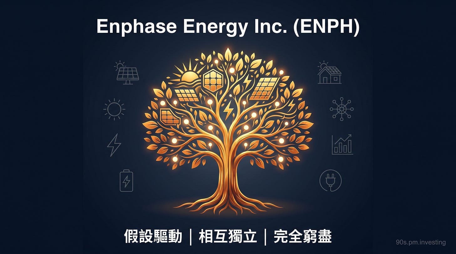 Enphase ENPH 太陽能金黃色樹封面，中文 MECE 標語