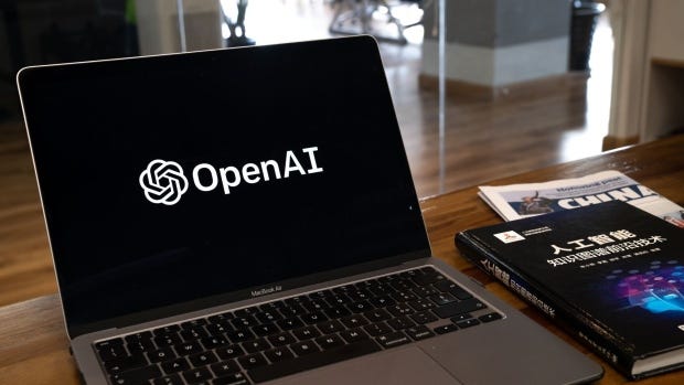 The OpenAI logo arranged on a laptop in Beijing, China, on Friday, Feb. 24, 2023. The rally in Chinese artificial intelligence stocks is showing further signs of cooling amid media reports of authorities banning access to OpenAI's ChatGPT service.