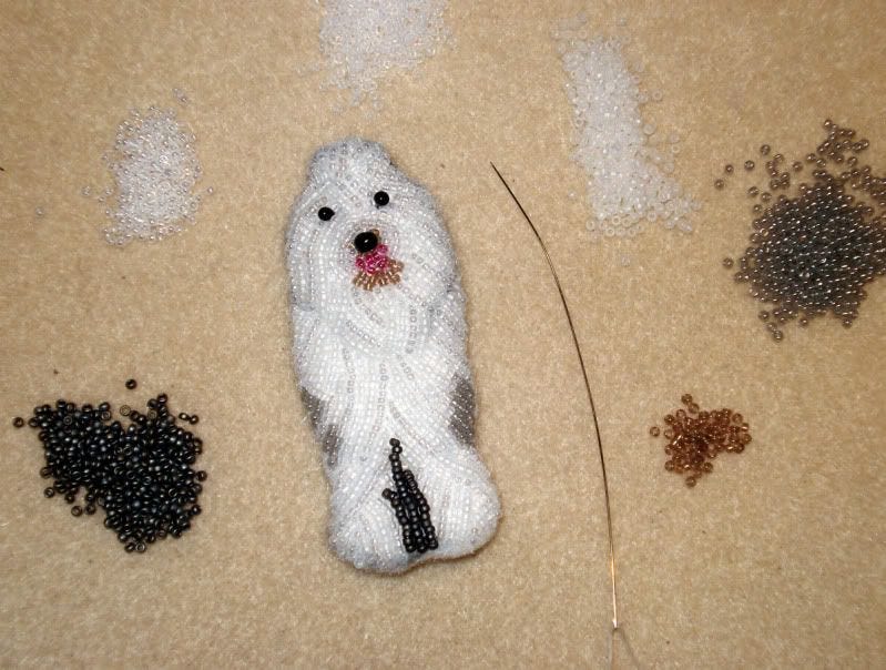 beaded OES Old English Sheepdog Baily Divas sheepie etsy bead embroidery pin pendant the lone beader beadwork beaded OES Old English Sheepdog Baily Divas sheepie etsy bead embroidery pin pendant the lone beader beadwork