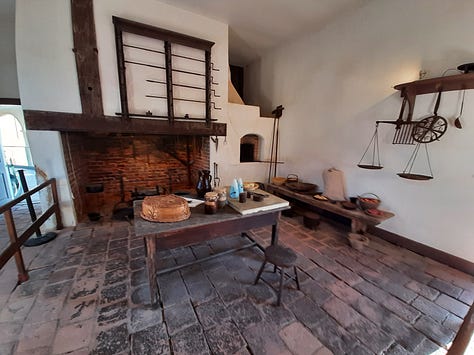 The interior of George Washington's Mount Vernon, including the dining room, parlor, a guest bedroom, Washington's library and the kitchen.