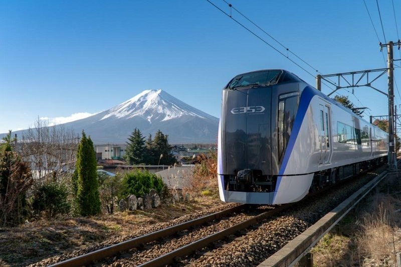 Fuji Express Train with Mt Fuji in the Background