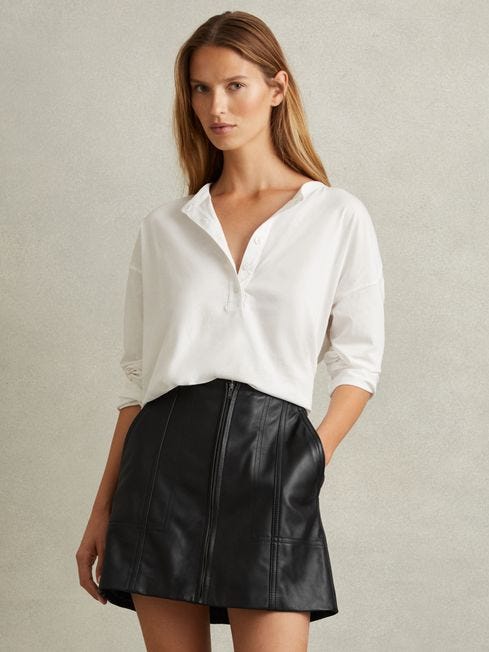 Black Daria
                Leather Zip-Front Mini Skirt