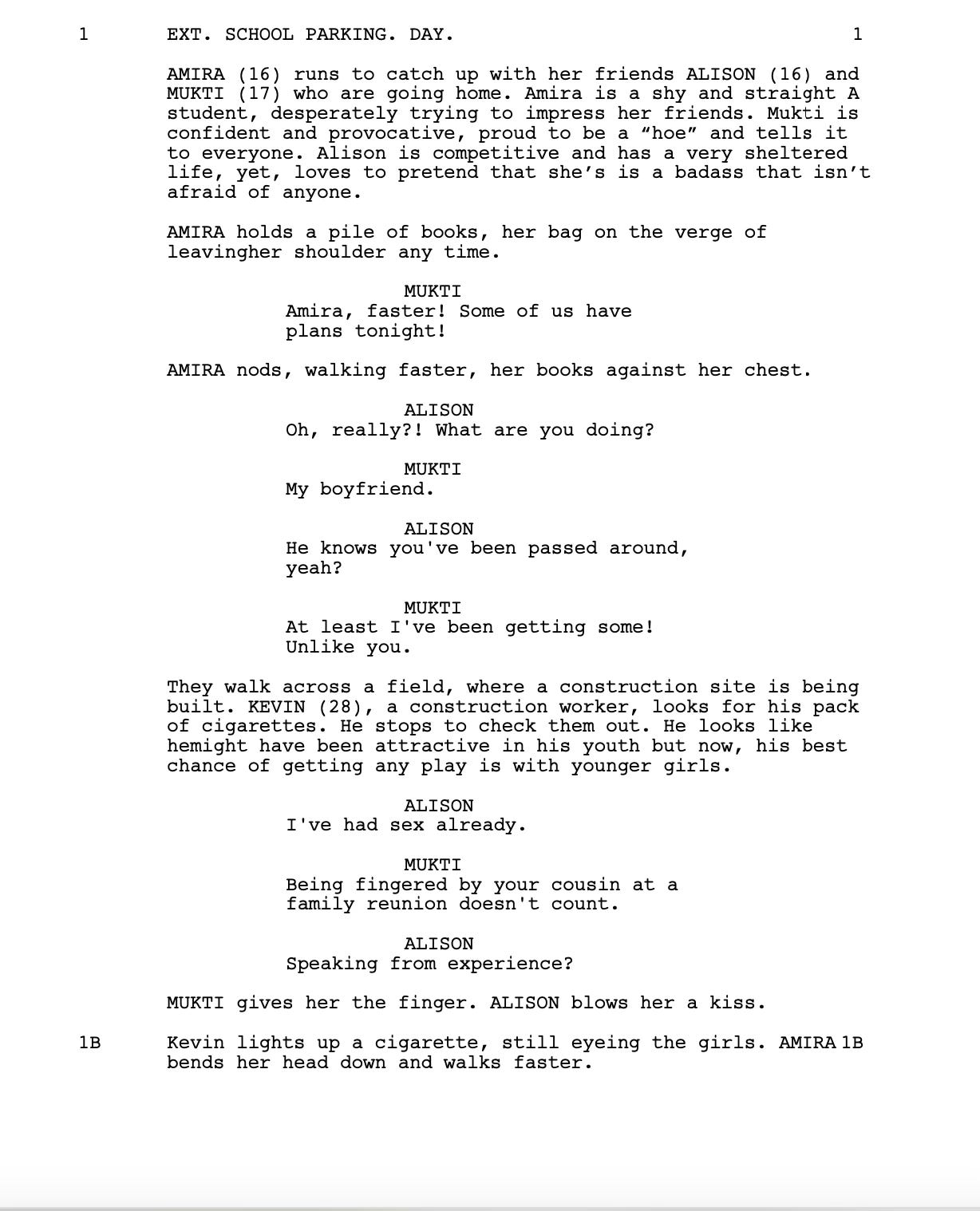 The first page of the film Pearls' last draft
