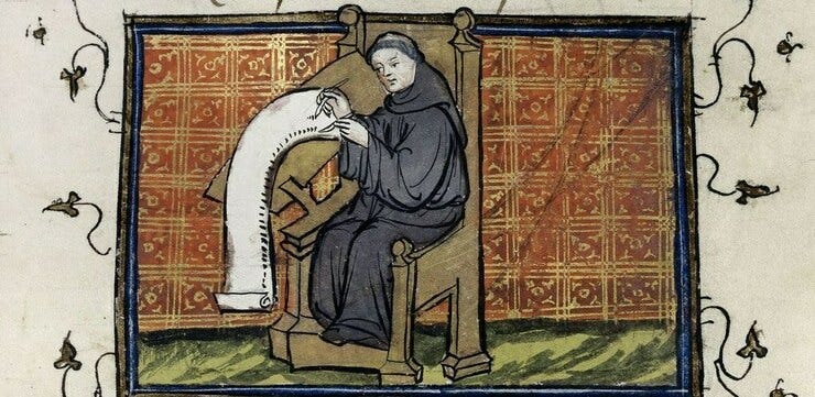 Middeleeuwse miniatuur, begin 15e eeuw (British Library, BL Royal 17 E III, f. 145, CC BY 4.0)