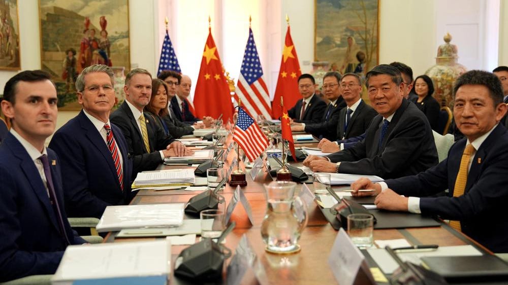 Chinese, U.S. teams convene for economic, trade talks in Madrid, Spain, September 14, 2025. /Xinhua 