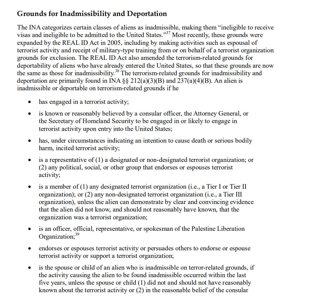 excerpt from a Congressional Research Service report on terrorism-related grounds of deportability