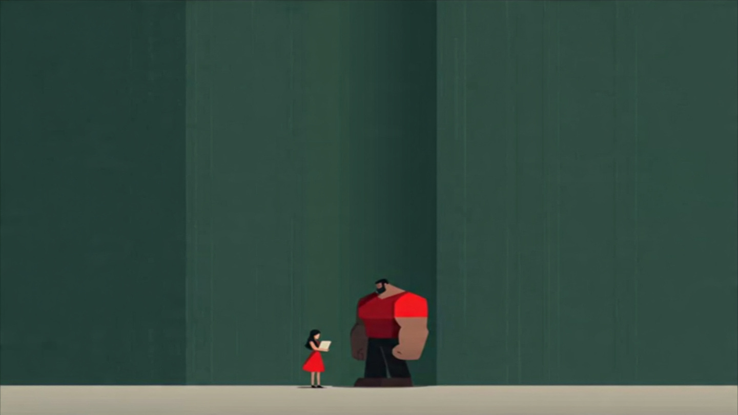 a huge bodybuilder bully withholding a screenplay from a petite female screenwriter