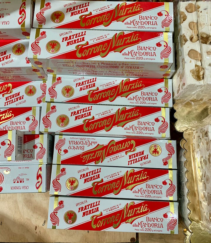 Soft torrone nougat from Abruzzo in vintage holiday box