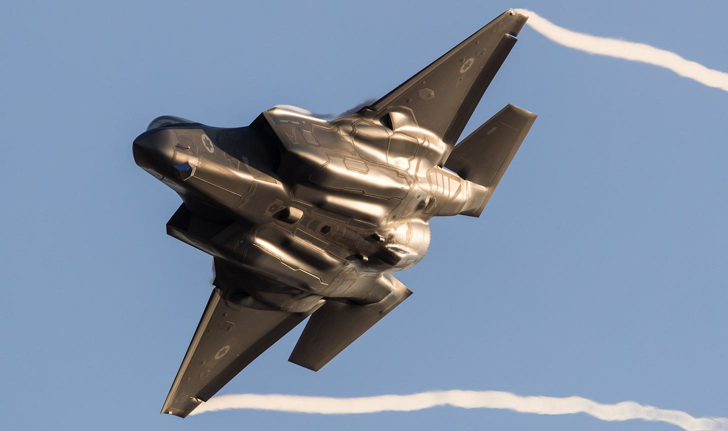 Israeli Air Force F-35 Stealth Fighter jet flying during an airshow at Hatzerim, close to Beersheva Israel