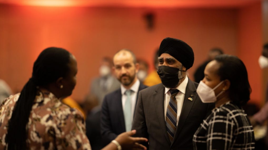 Harjit Sajjan in Rwanda, 2022 (Image: Global Affairs Canada). Harjit Sajjan in Rwanda, 2022 (Image: Global Affairs Canada).