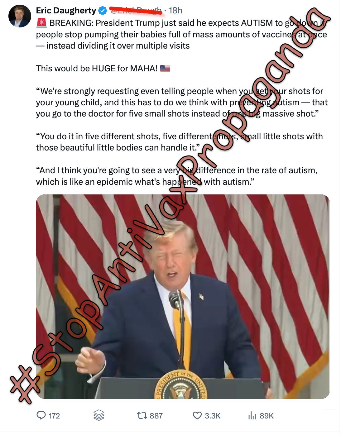 When you support Donald Trump and RFK, Jr, you are supporting ableism. And remember, just as they never got a a vaccine that ‘looks like the size of a bottle of soda’ or ‘a VAT, I mean, like a big glass of, of stuff pumped into their bodies,’ they also don’t get any kind of ‘massive shot.’ The largest combination shot, the 5-in-1 vaccine is just 0.5ml, which is 10% the volume of a teaspoon! When you support Donald Trump and RFK, Jr, you are supporting ableism. And remember, just as they never got a a vaccine that ‘looks like the size of a bottle of soda’ or ‘a VAT, I mean, like a big glass of, of stuff pumped into their bodies,’ they also don’t get any kind of ‘massive shot.’ The largest combination shot, the 5-in-1 vaccine is just 0.5ml, which is 10% the volume of a teaspoon!
