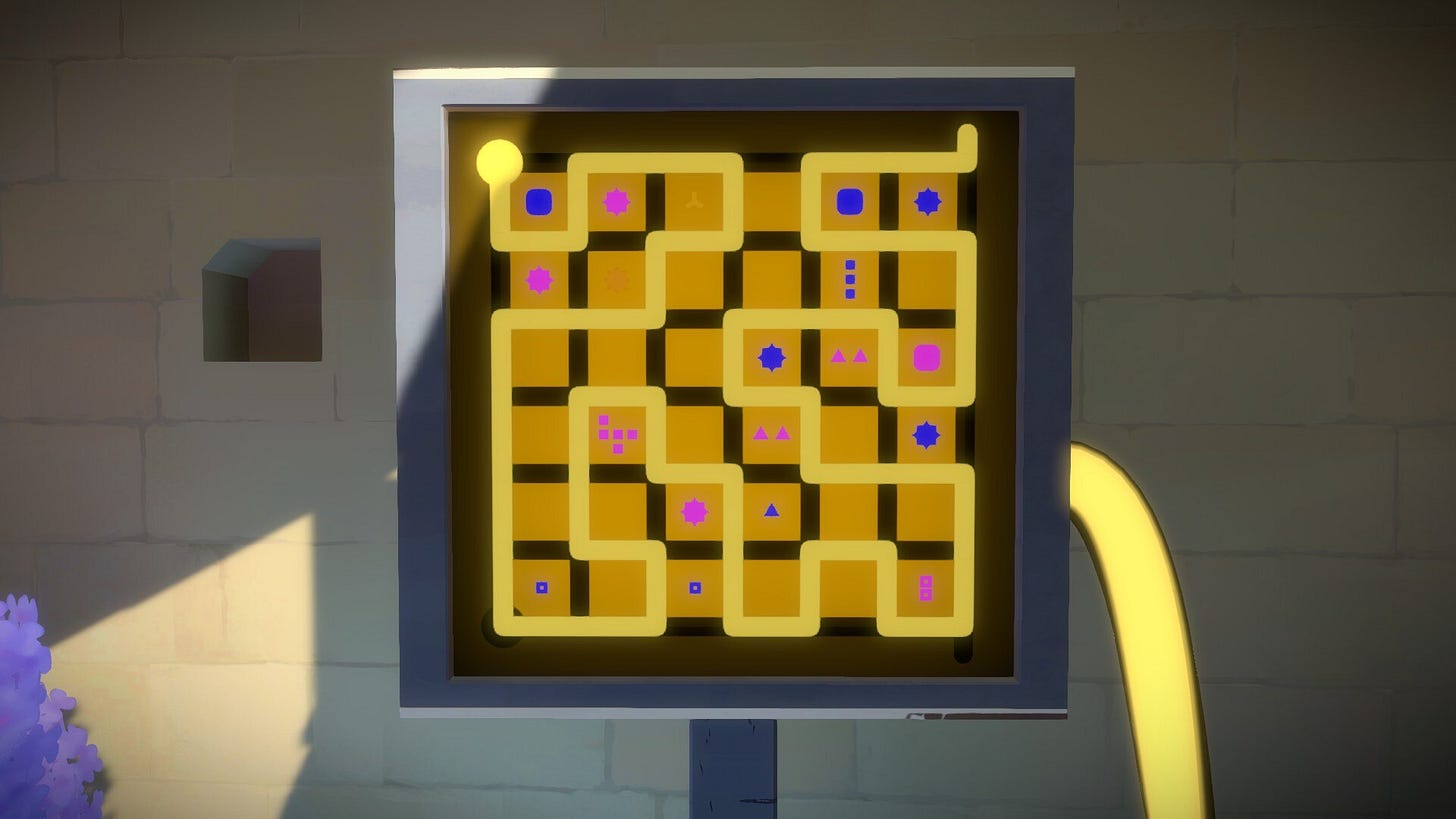 Screenshot from The Witness showing a solved puzzle panel