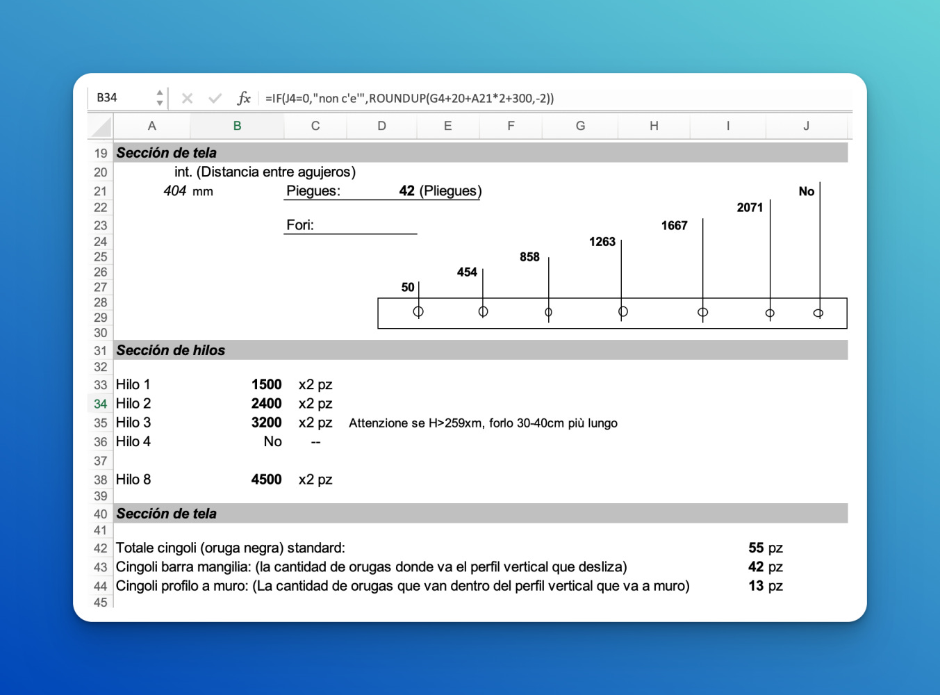 Example of XLS formula to calculate strings