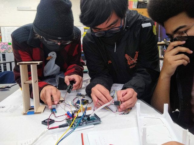 Students work on their project for the NASA TechRise Student Challenge