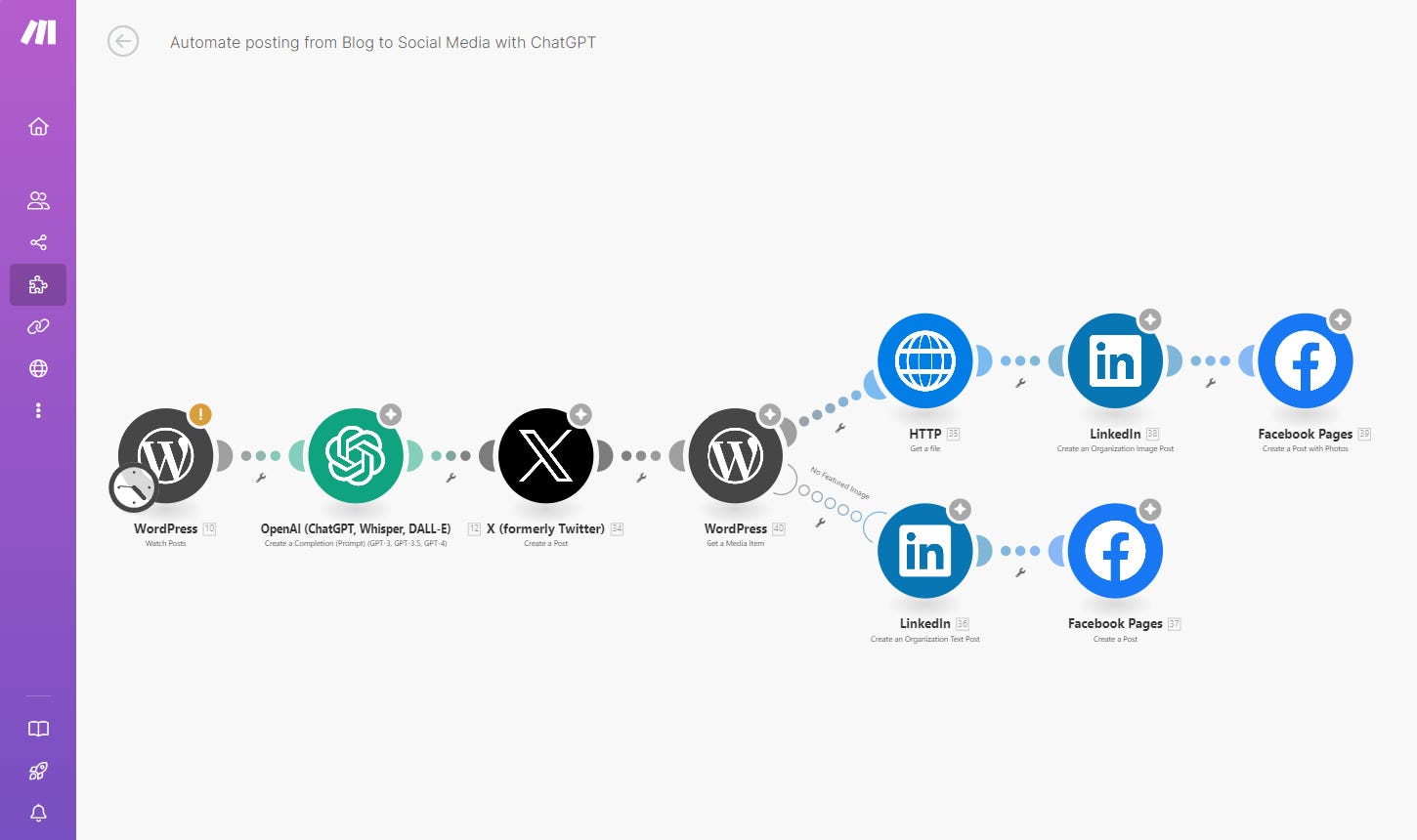 A screenshor of a make.com workflow