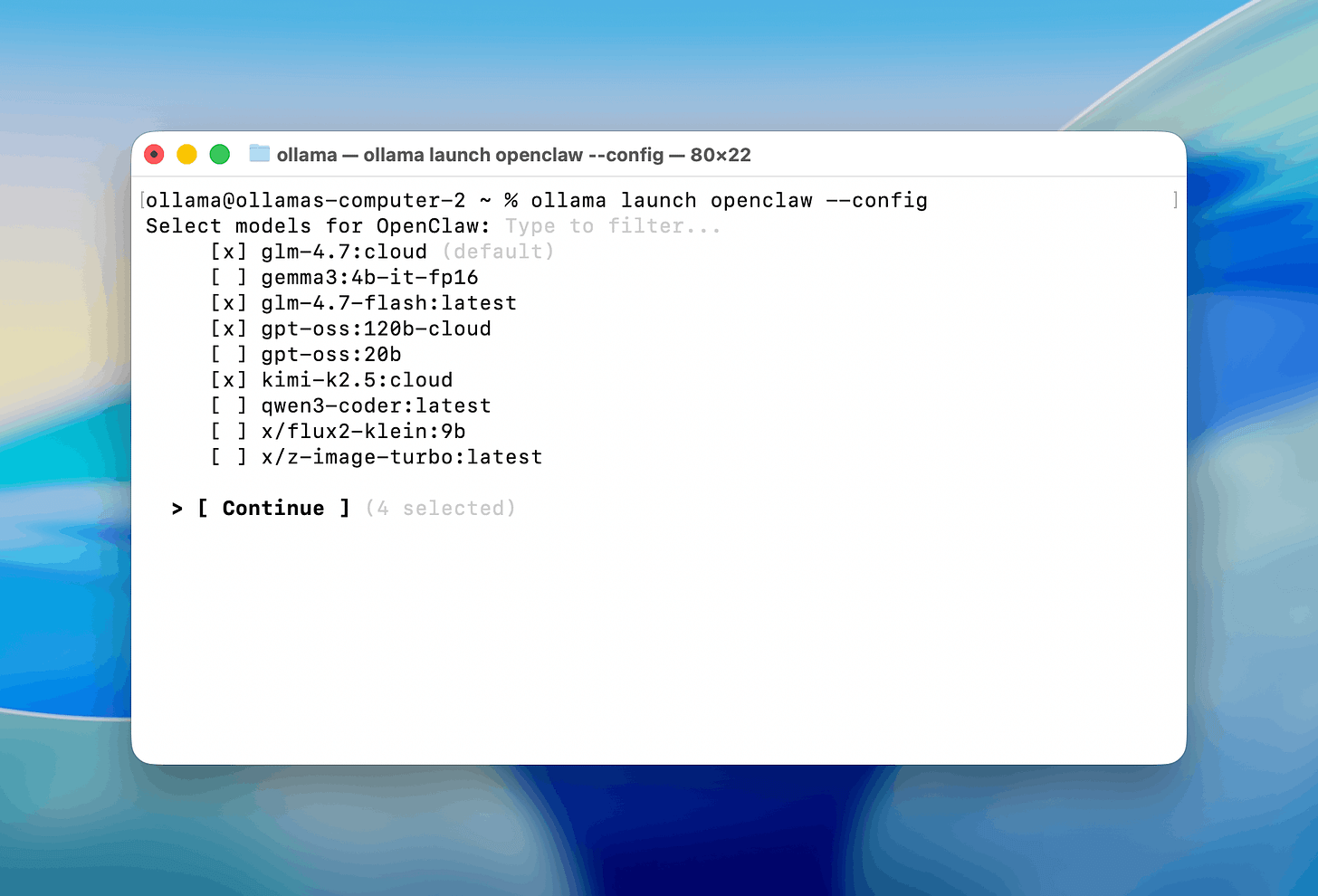 OpenClaw ollama launch configuration page