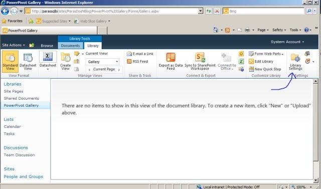 Power Pivot Site Gallery Library Settings Power Pivot Site Gallery Library Settings
