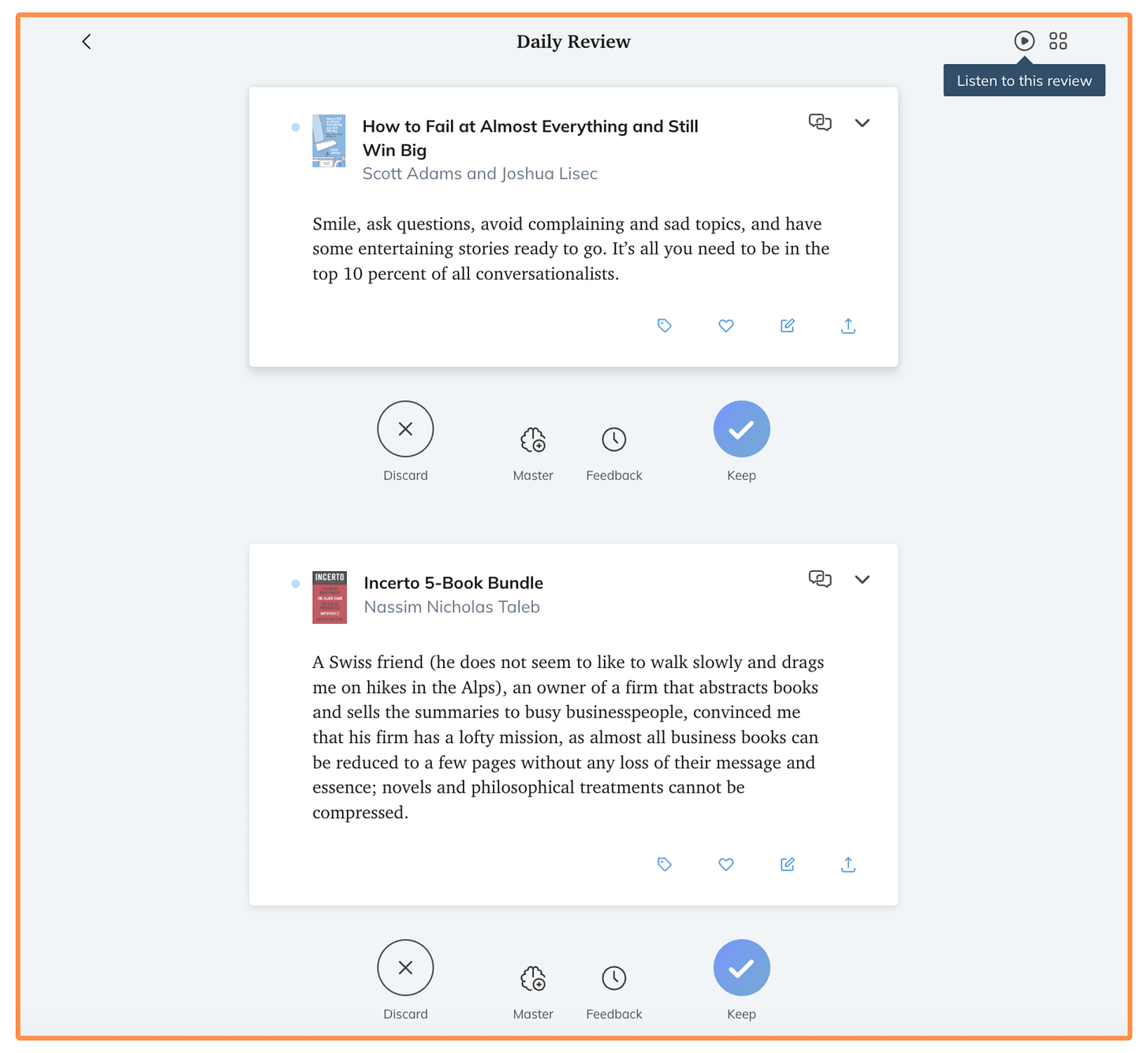 My Readwise Daily Review (website version)