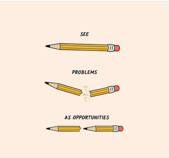 This may contain: three pencils with the words, see problems as opposites and one has an eraser