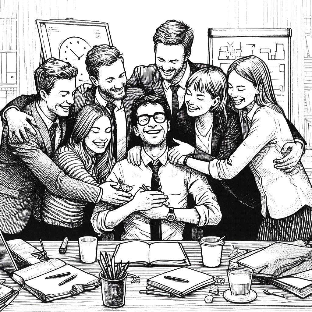 Image of people hugging at work