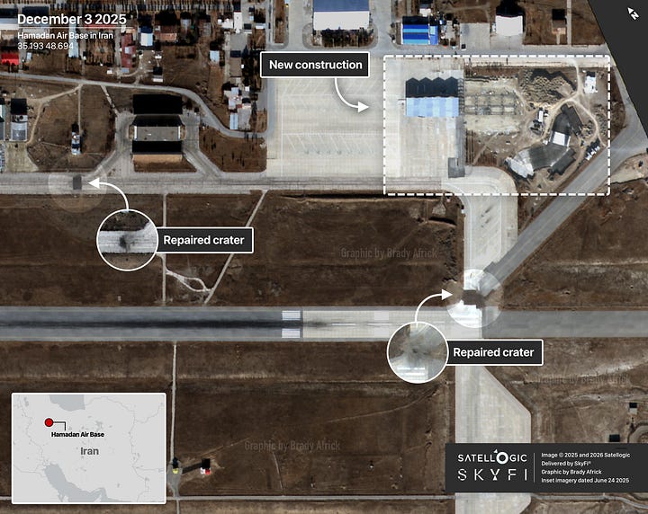 Hamadan air base in Iran. Image © 2025 and 2026 Satellogic. Delivered by SkyFi. Graphic by Brady Africk.