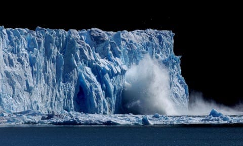 Ice falls from the Perito Moreno Glacier in Patagonia, southern Argentina.
