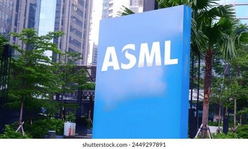 Jakarta - April 14,2024: ASML Holding N.V. known as ASML logo signboard , originally standing for Advanced Semiconductor Materials Lithography. is a Dutch multinational corporation Editorial Stock Photo