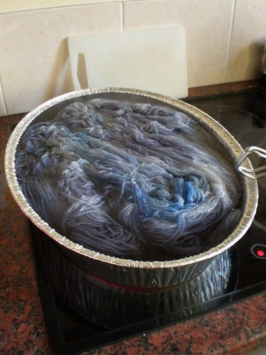 Blue Yarn being Dyed Blue Yarn being Dyed