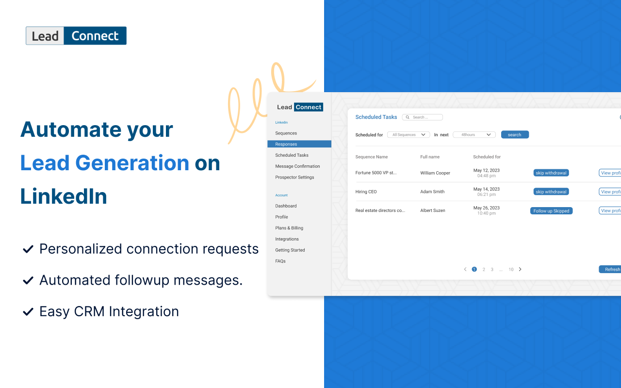 Elemento multimedia 3 (captura de pantalla) de Lead Connect | LinkedIn Outreach Platform