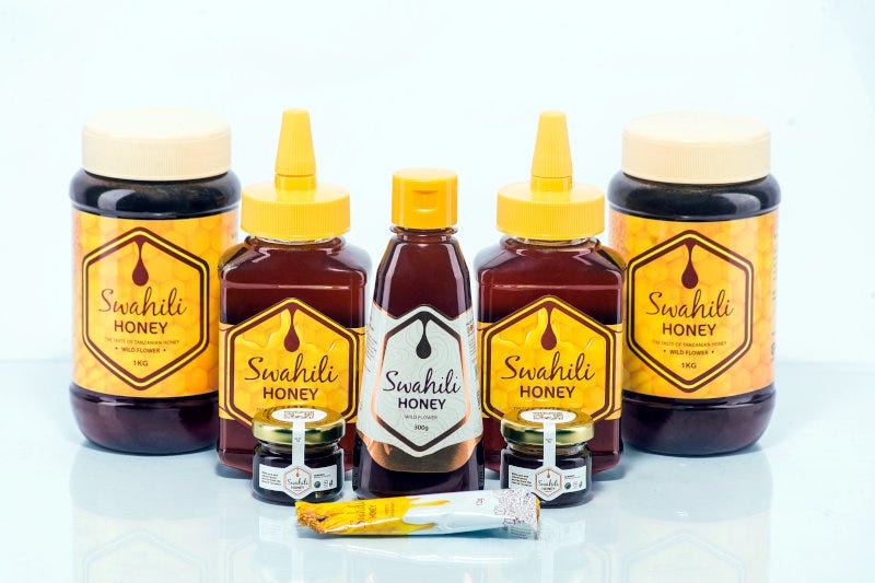 A selection of products sold under the Swahili Honey brand. A selection of products sold under the Swahili Honey brand.