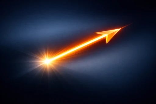 An abstract arrow or beam of light pointing outward from a central point into empty space, suggesting directional movement