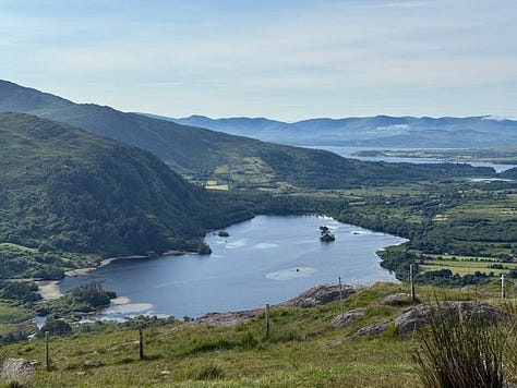 Top: Inlet, Holy well, Ladie's View Middle: Derrynane Beach, Healy Pass, Waterfall next to lodging Bottom: One of many river and lakes, front yard/view from our lodging