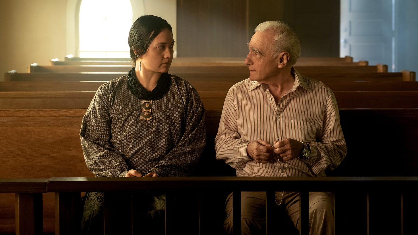 Promotional image for Killers of the Flower Moon, with Lily Gladstone and Martin Scorsese | Image via Apple and Paramount Pictures Promotional image for Killers of the Flower Moon, with Lily Gladstone and Martin Scorsese | Image via Apple and Paramount Pictures