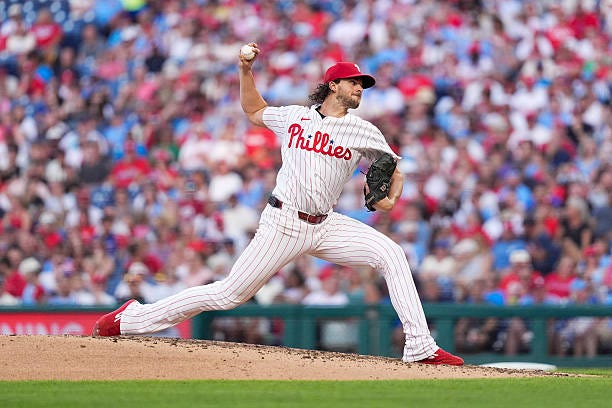 Aaron Nola of the Philadephia Phillies in action against the Miami Marlins at Citizens Bank Park on August 19, 2026 in Philadelphia, Pennsylvania.
