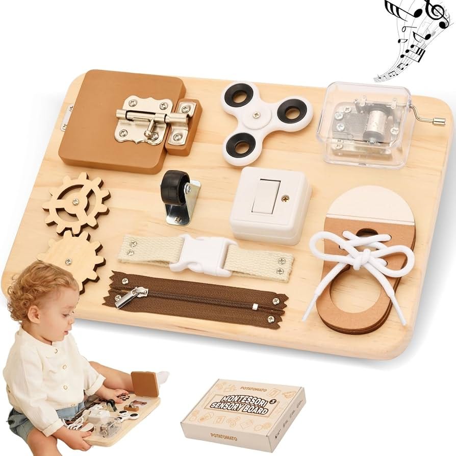 Amazon.com: Potatomato Busy Board Toddlers - Montessori Educational Fidget  Toys for Baby 1 2 3 4 Years Old - Wooden Sensory Toys Autistic Children -  Preschool Learning Activities Fine Motor Skills – Travel Toy : Toys & Games