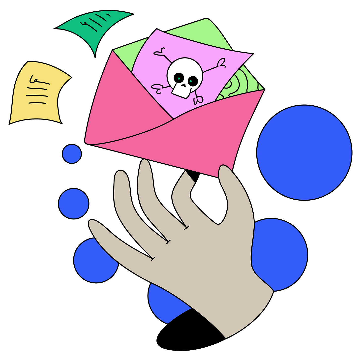 a toxic email with a skull and crossbones coming out of an envelope