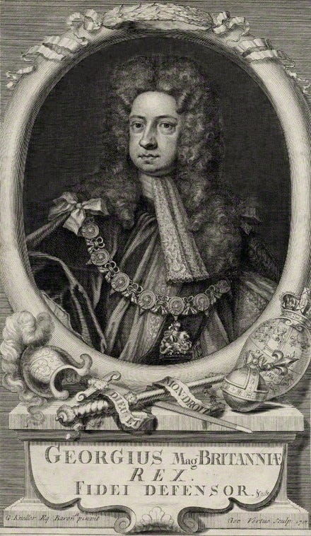 King George I of Great Britain, taken from https://en.wikipedia.org/wiki/George_I_of_Great_Britain#/media/File:George_I_Vertue_Kneller.jpg
