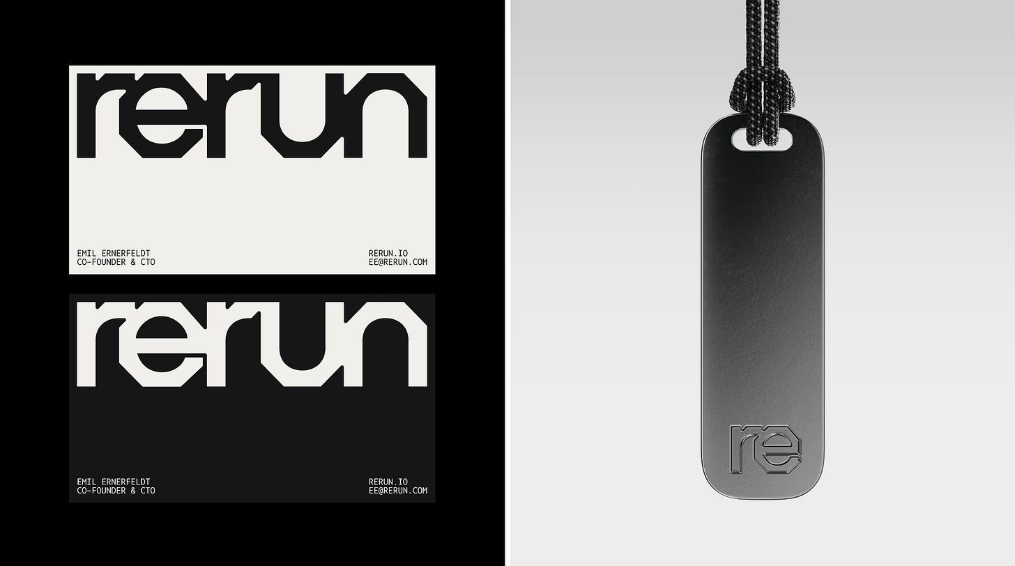 STUDIO GRUHL RERUN brand identity design bpo review logo wordmark double