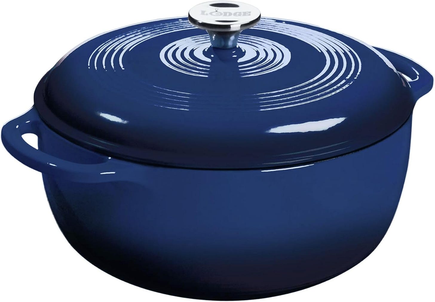 a blue Lodge Essential Enamel Cast Iron Dutch Oven 6 Quarts on a white background a blue Lodge Essential Enamel Cast Iron Dutch Oven 6 Quarts on a white background