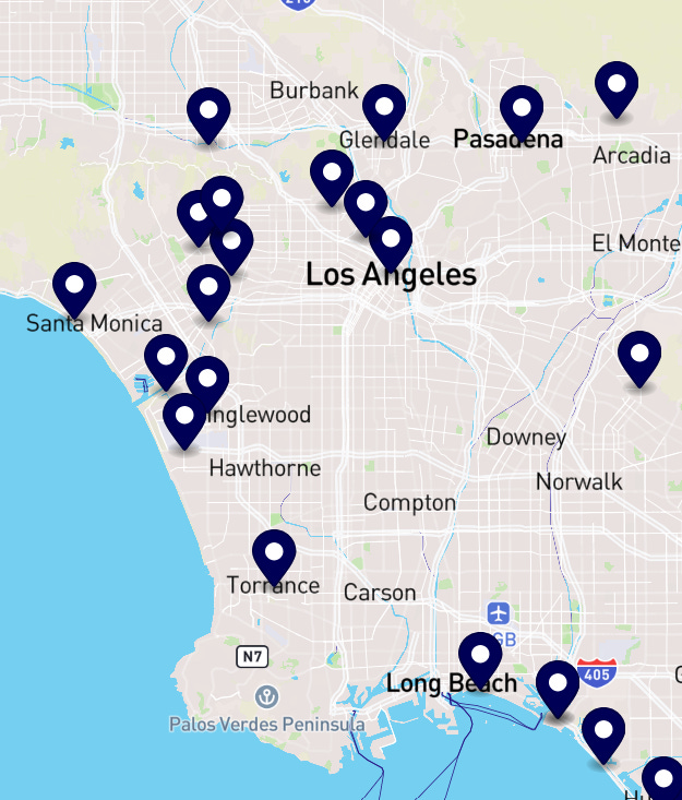 map of No Kings protests in LA