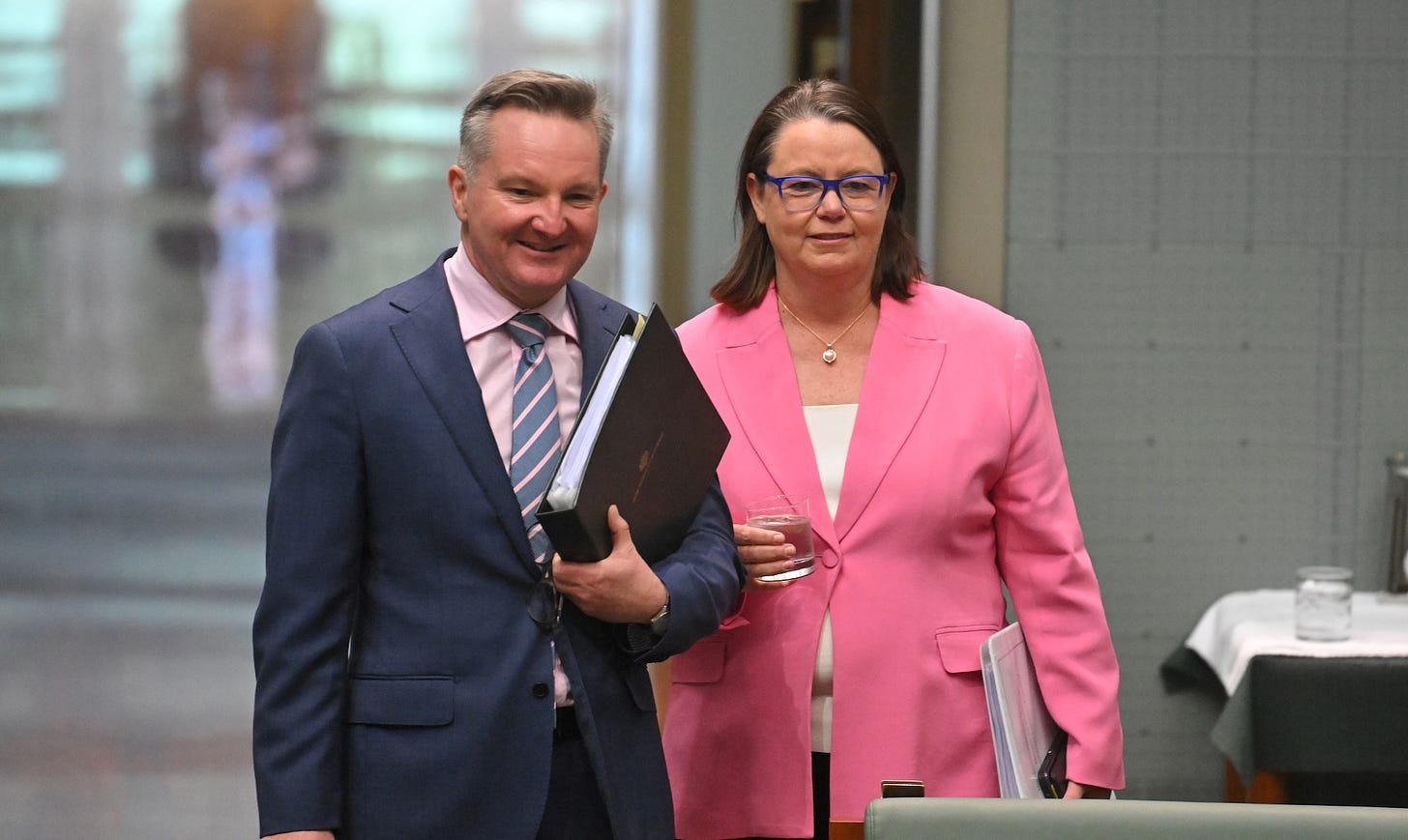 Minister for Climate Change Chris Bowen and Minister for Resources Madeleine King arrive for Question Time in the House of Representatives at Parliament House in Canberra, Tuesday, August 26, 2025. (AAP Image/Mick Tsikas) Minister for Climate Change Chris Bowen and Minister for Resources Madeleine King arrive for Question Time in the House of Representatives at Parliament House in Canberra, Tuesday, August 26, 2025. (AAP Image/Mick Tsikas)