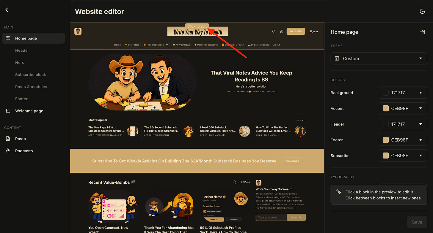 substack website editor header settings substack website editor header settings