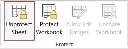 The Unprotect Sheet option is available