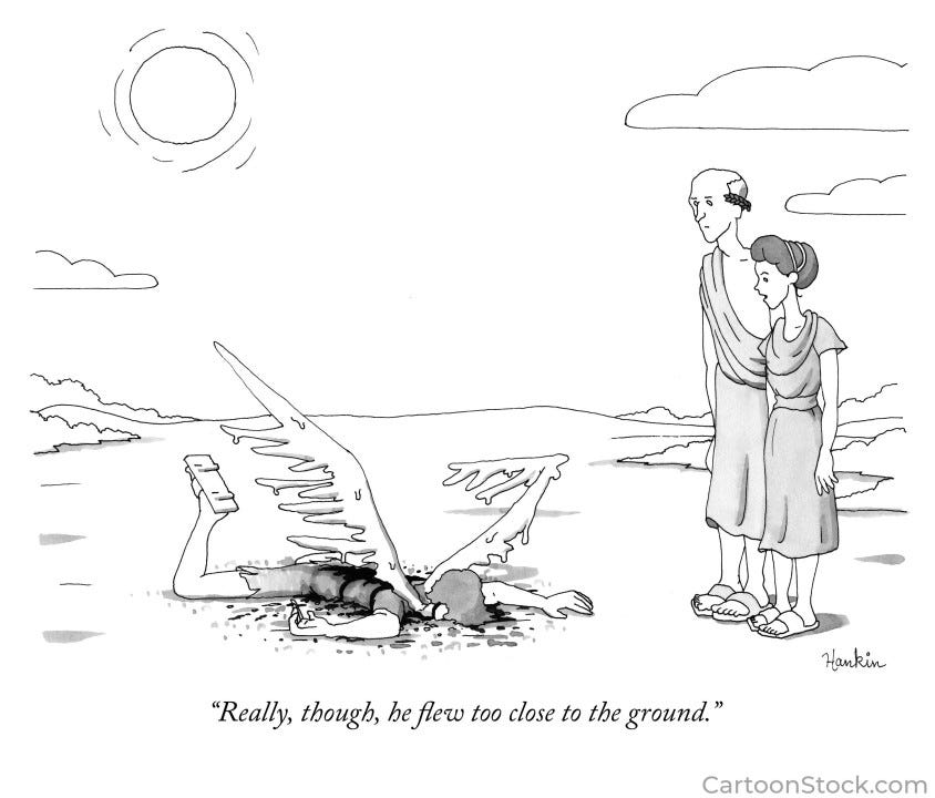 Really, though, he flew too close to the ground.
