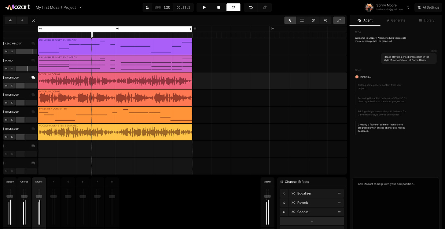 Mozart AI Digital Audio Workstation Interface